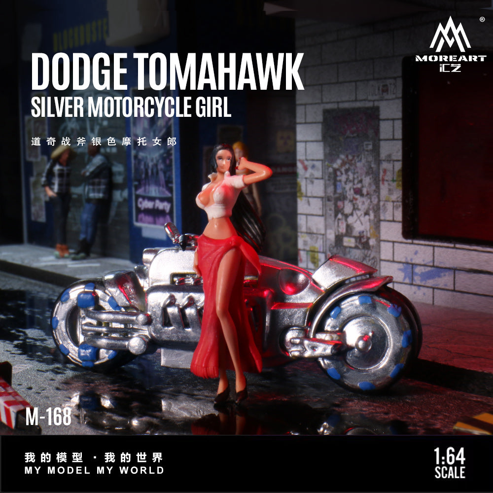 MoreArt 1:64 Dodge Tomahawk Silver Motorcycle Girl Doll Set (1 Motorcycle + 1 Figure)