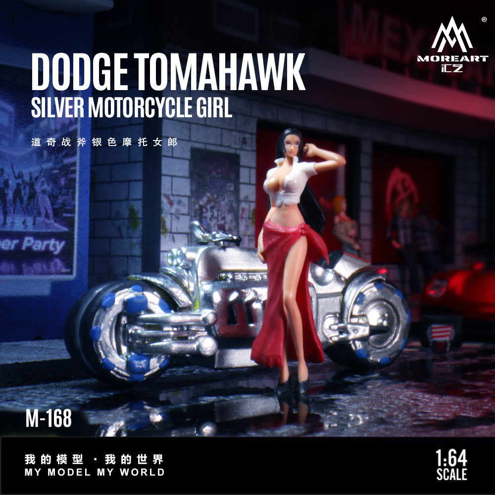 MoreArt 1:64 Dodge Tomahawk Silver Motorcycle Girl Doll Set (1 Motorcycle + 1 Figure)