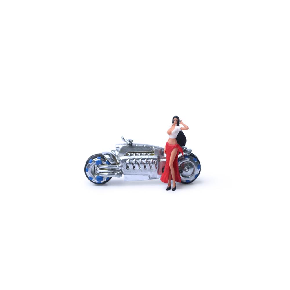 MoreArt 1:64 Dodge Tomahawk Silver Motorcycle Girl Doll Set (1 Motorcycle + 1 Figure)
