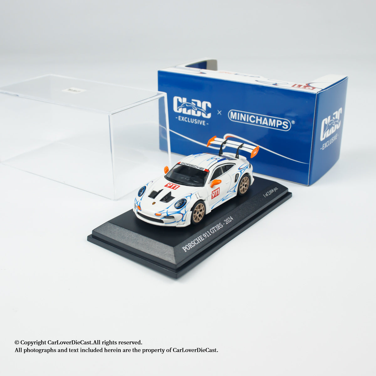 MINICHAMPS 1:64 PORSCHE 911 (992) GT3 RS - 2024 - WHITE W ORANGE ACCENTS - EXCLUSIVE FOR CLDC