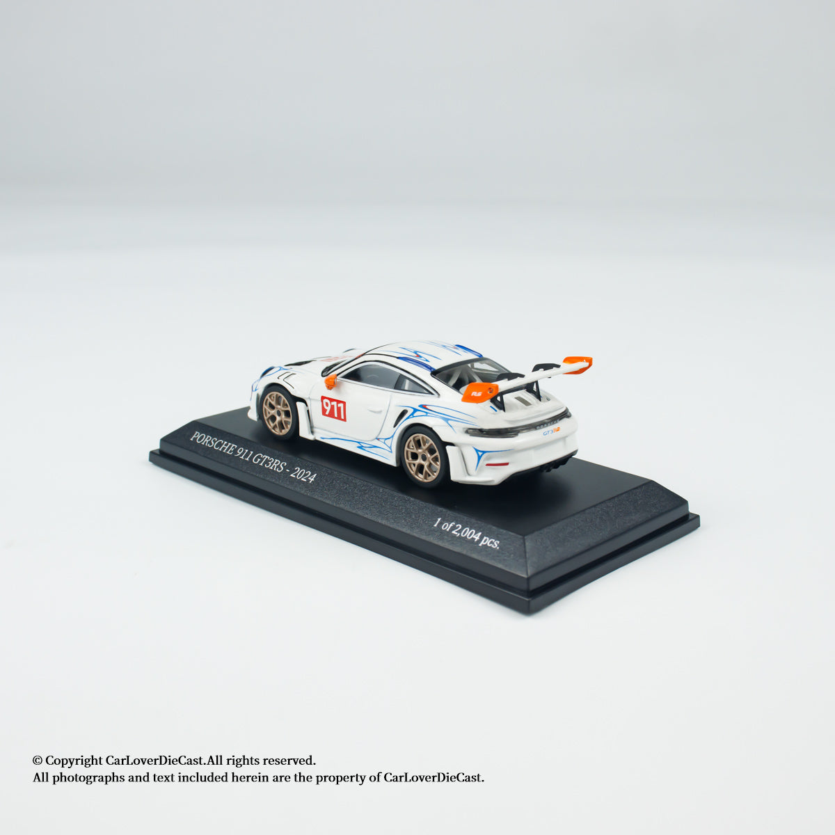 MINICHAMPS 1:64 PORSCHE 911 (992) GT3 RS - 2024 - WHITE W ORANGE ACCENTS - EXCLUSIVE FOR CLDC