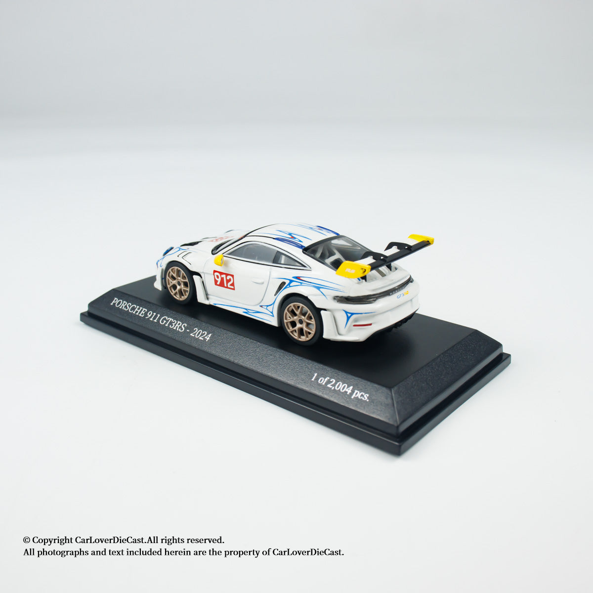 MINICHAMPS 1:64 PORSCHE 911 (992) GT3 RS - 2024 - WHITE W YELLOW ACCENTS - EXCLUSIVE FOR CLDC