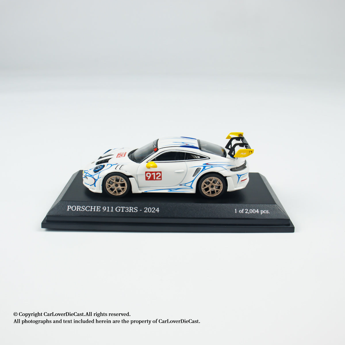 MINICHAMPS 1:64 PORSCHE 911 (992) GT3 RS - 2024 - WHITE W YELLOW ACCENTS - EXCLUSIVE FOR CLDC
