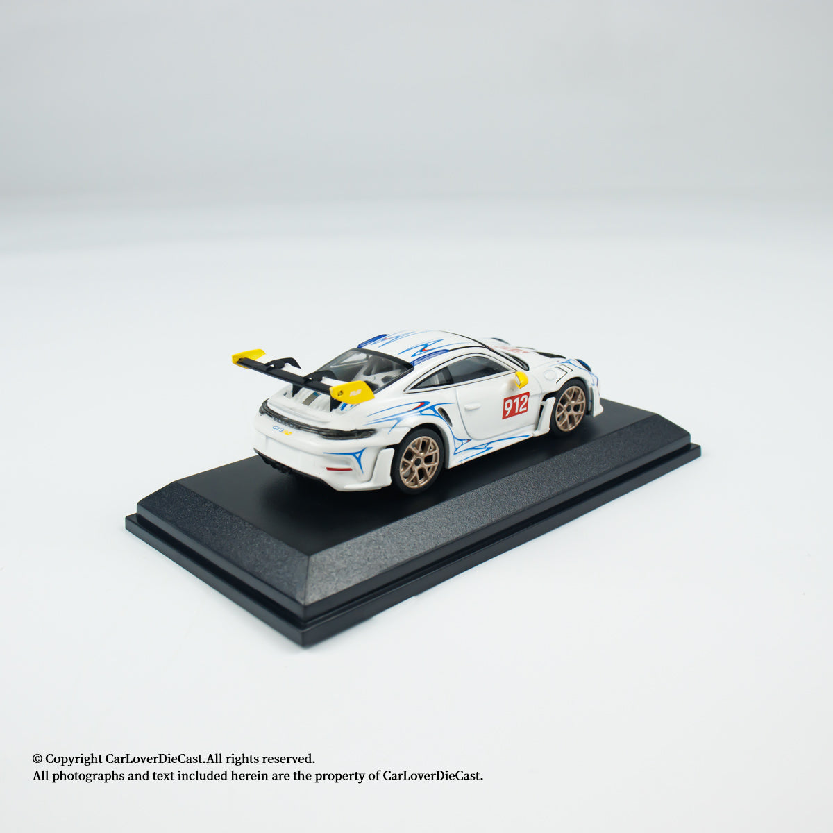 MINICHAMPS 1:64 PORSCHE 911 (992) GT3 RS - 2024 - WHITE W YELLOW ACCENTS - EXCLUSIVE FOR CLDC