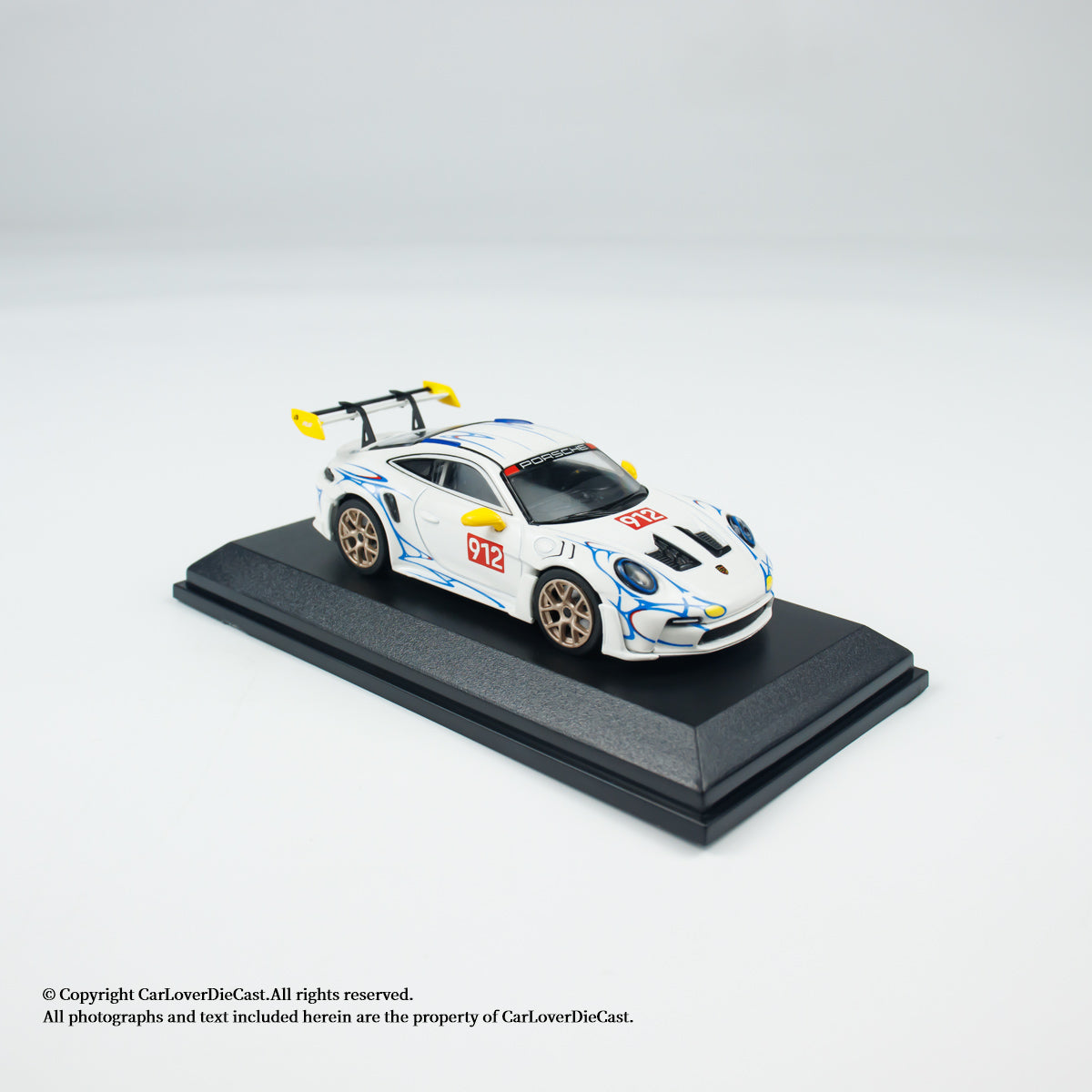 MINICHAMPS 1:64 PORSCHE 911 (992) GT3 RS - 2024 - WHITE W YELLOW ACCENTS - EXCLUSIVE FOR CLDC