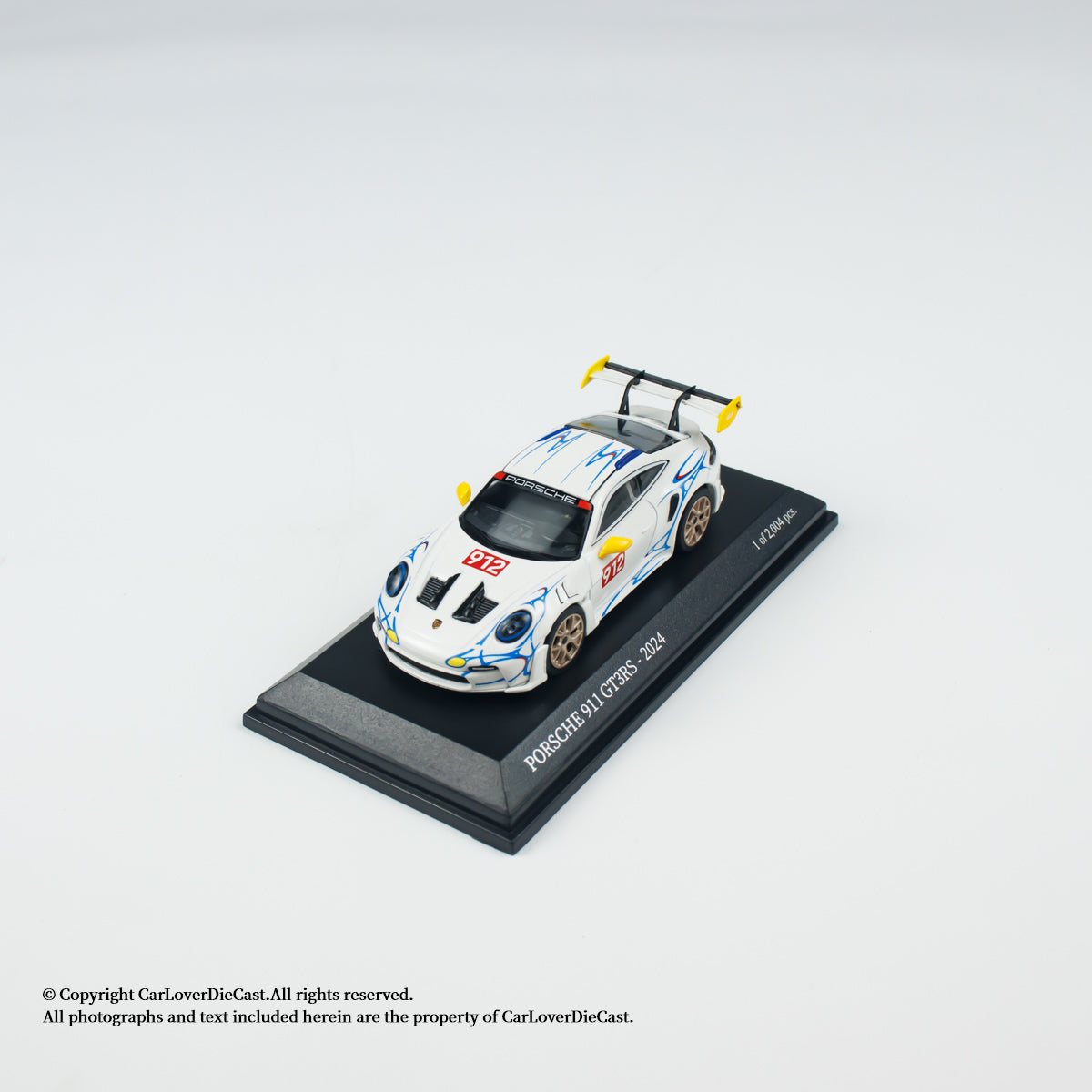 MINICHAMPS 1:64 PORSCHE 911 (992) GT3 RS - 2024 - WHITE W YELLOW ACCENTS - EXCLUSIVE FOR CLDC