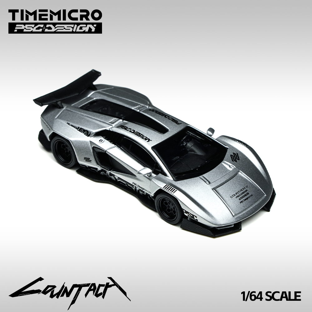 Time Micro X PSC Design 1:64 Lamborghini Countach V Engineer Silver Bullet Edition in Premium Box Packaging