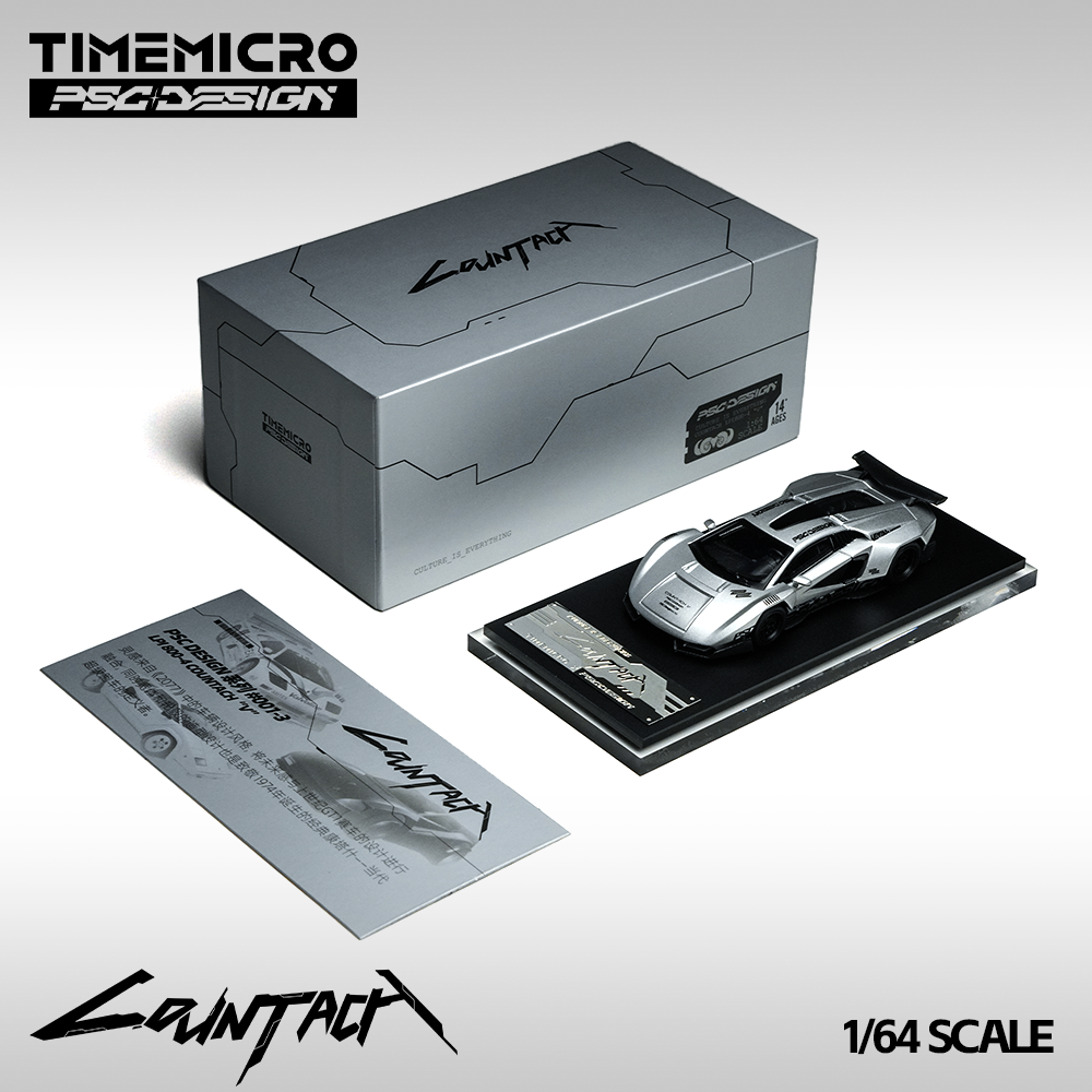 Time Micro X PSC Design 1:64 Lamborghini Countach V Engineer Silver Bullet Edition in Premium Box Packaging