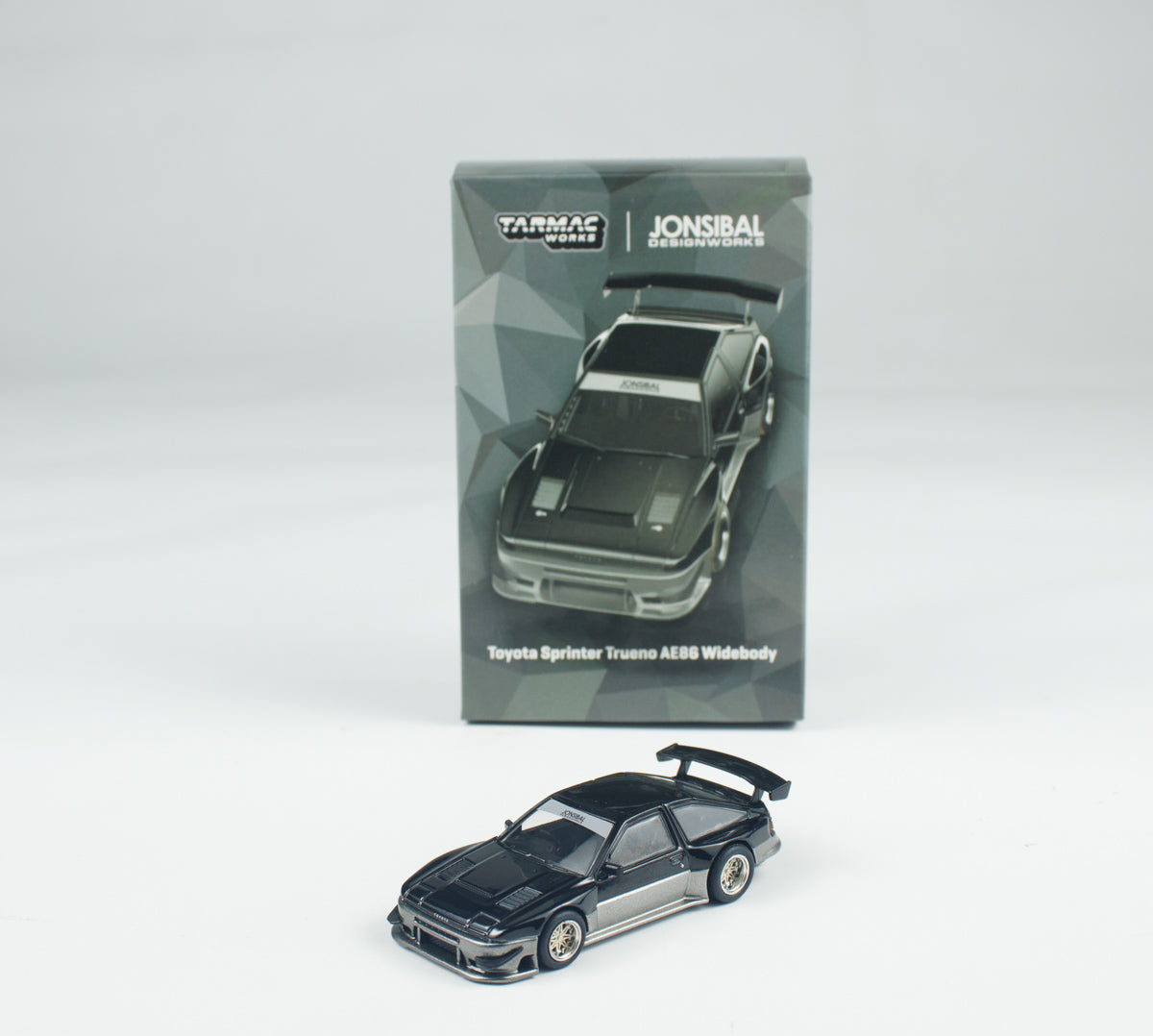 Tarmac Works 1/64 Toyota Sprinter Trueno AE86 Widebody Black/Grey - Designed by Jon Sibal - Malaysia Special Edition - GLOBAL64