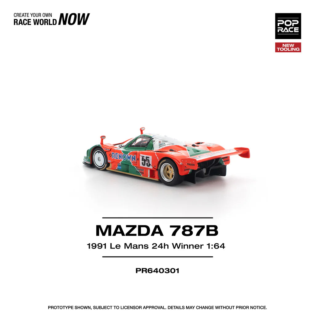 Pop Race 1:64 Mazda 787B 1991 Le Mans 24H Winner Renown Openable Front and Rear Hood Detailed Engine (PR6402301)