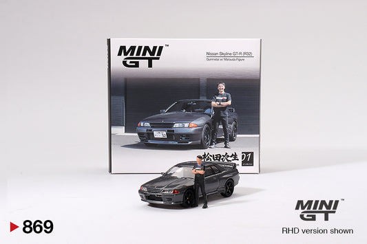Mini GT 1:64 Nissan Skyline GT-R (R32) Gunmetal W/ Matsuda Figure Tsugio Matsuda Collection (MGT00869-R)