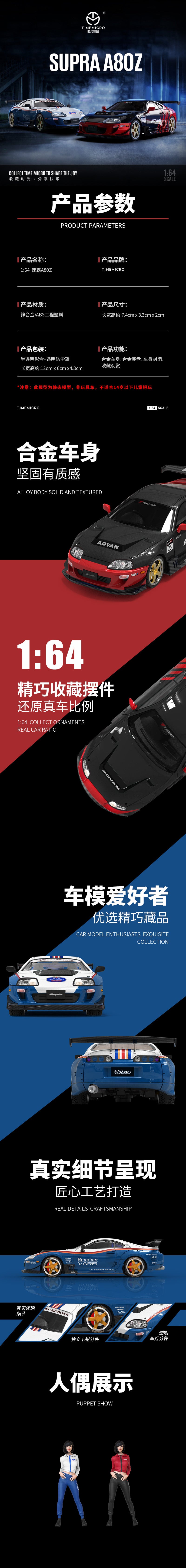 Time Micro 1/64 Toyota Supra A80Z Rothmans Edition with Model Girl Miniature Figure
