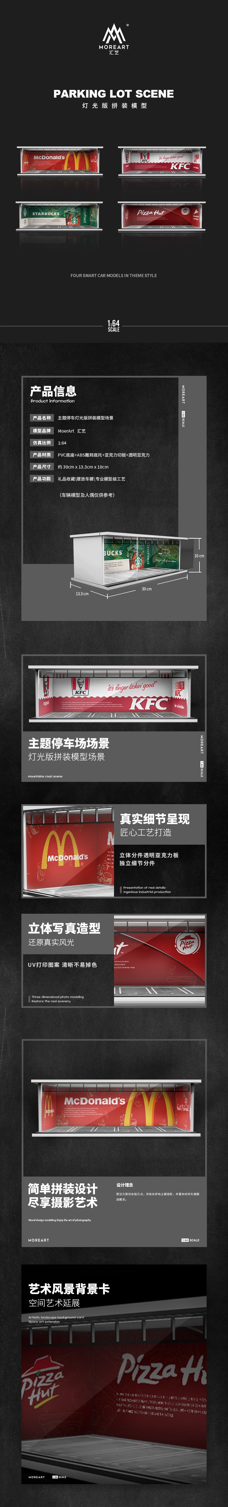 MoreArt 1/64 Parking Lot Scene Diorama with LED Light- KFC Edition