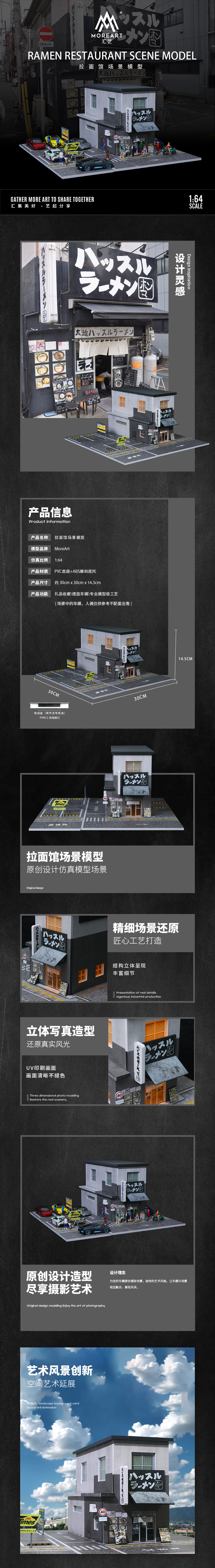 MoreArt 1:64 Japanese Ramen Restaurant Scene Model LED Light Diorama