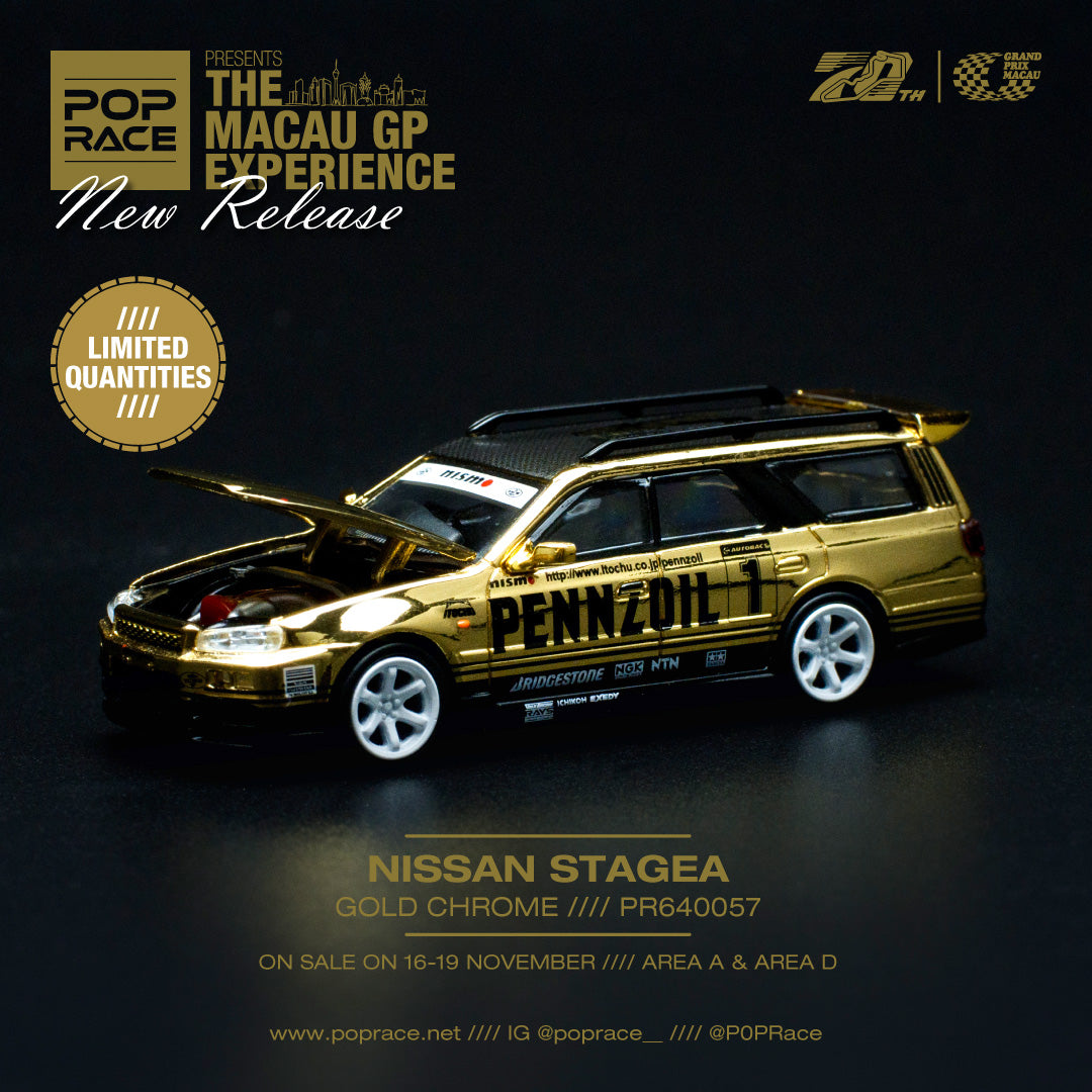 Pop Race 1/64 Nissan Stagea Gold Chrome (PR640057)