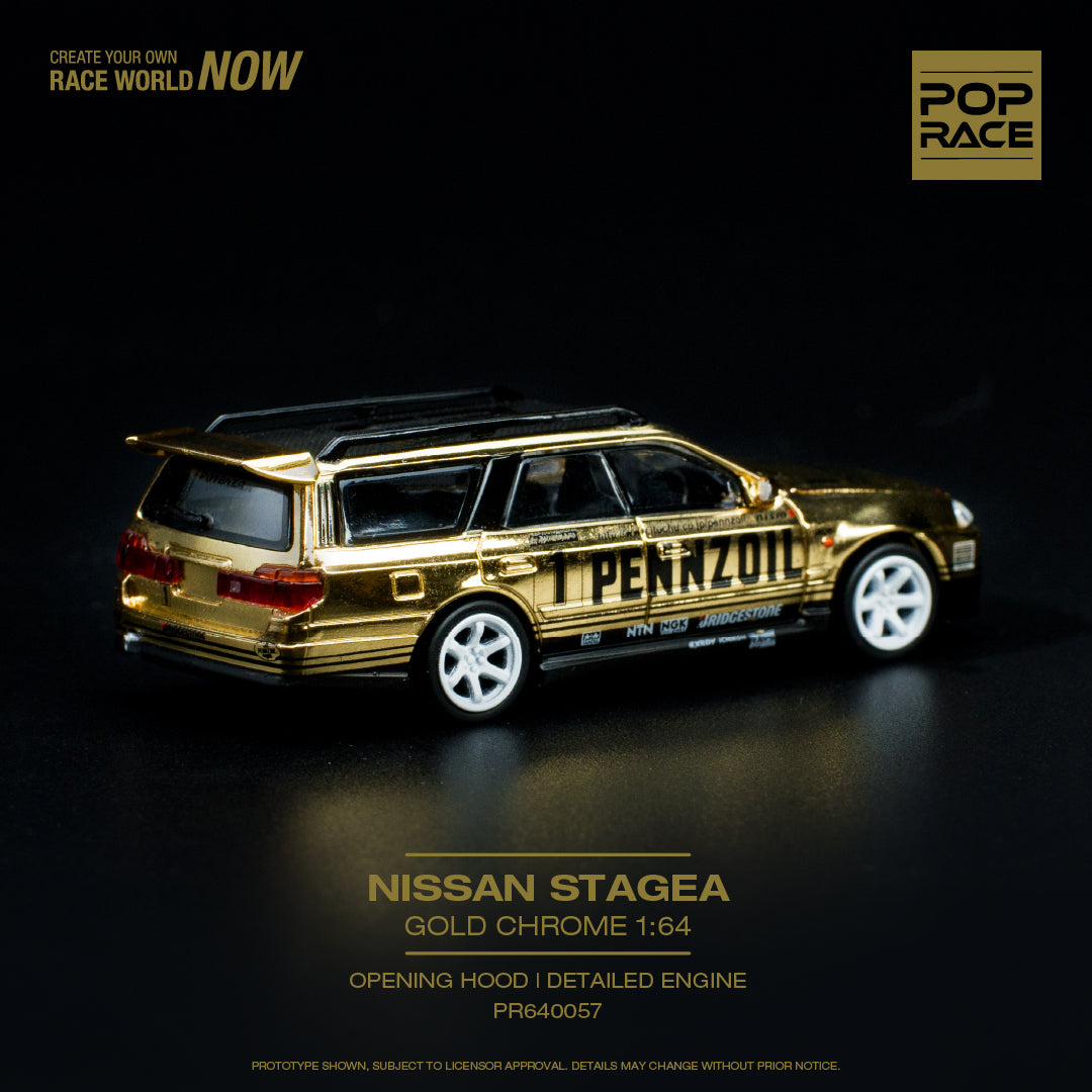 Pop Race 1/64 Nissan Stagea Gold Chrome (PR640057)