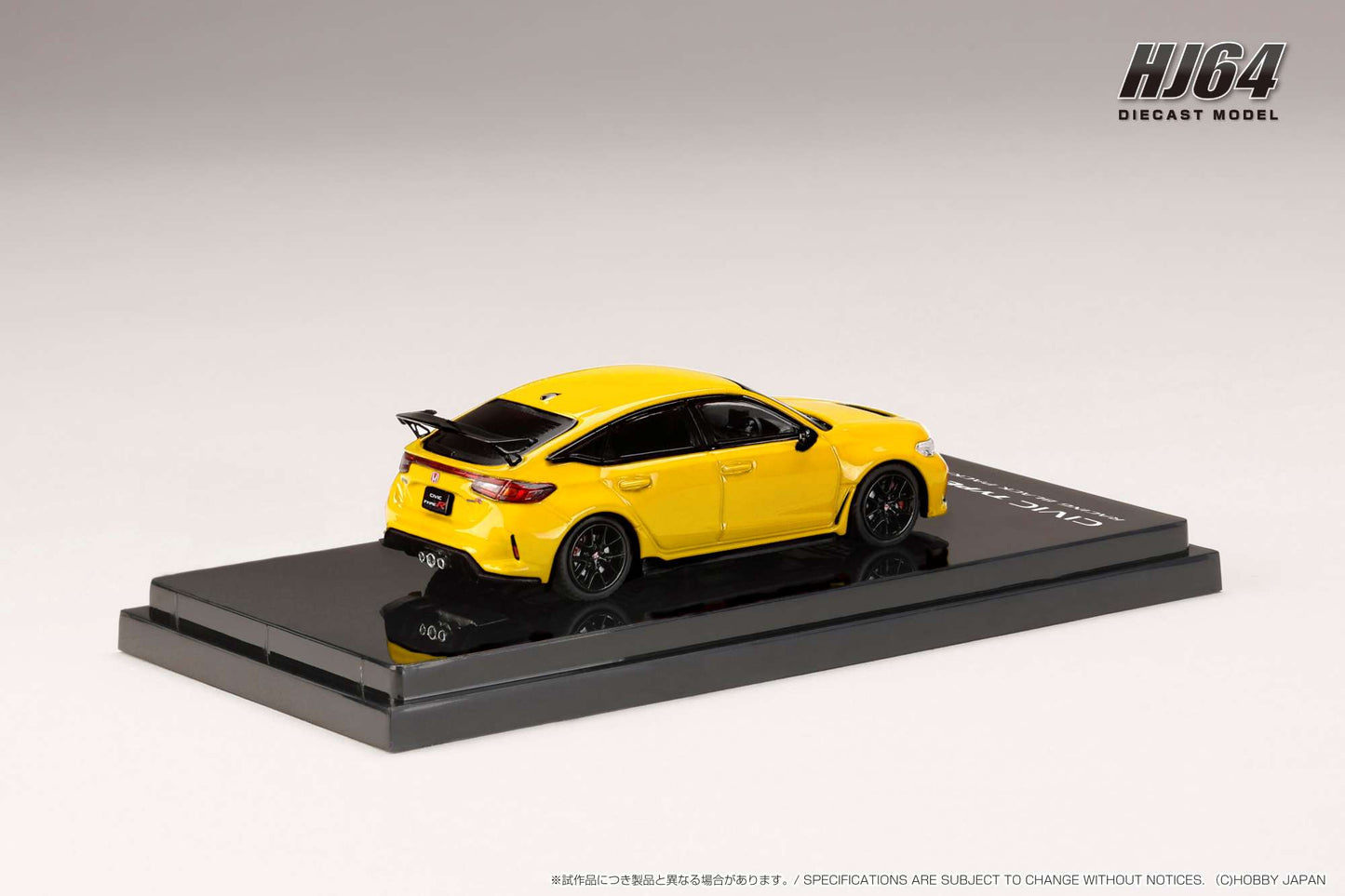 Hobby Japan 1/64 Honda CIVIC TYPE R FL5 Racing Black Package 2025 Yellow Honda Official Licensed