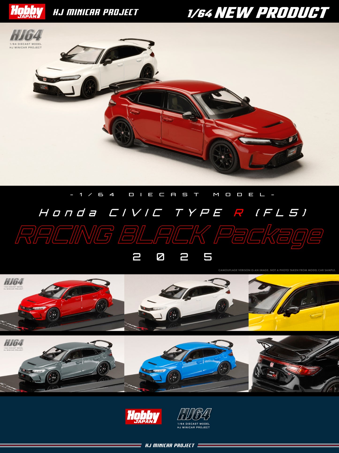 Hobby Japan 1/64 Honda CIVIC TYPE R FL5 Racing Black Package 2025 Red Honda Official Licensed