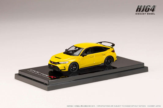 Hobby Japan 1/64 Honda CIVIC TYPE R FL5 Racing Black Package 2025 Yellow Honda Official Licensed