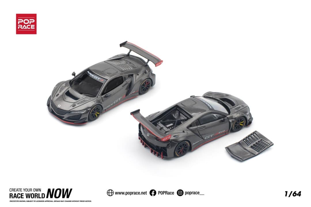 Pop Race 1:64 Honda NSX GT3 EVO 22 Carbon Edition Removable Engine Cover Detailed Engine (PR640159)