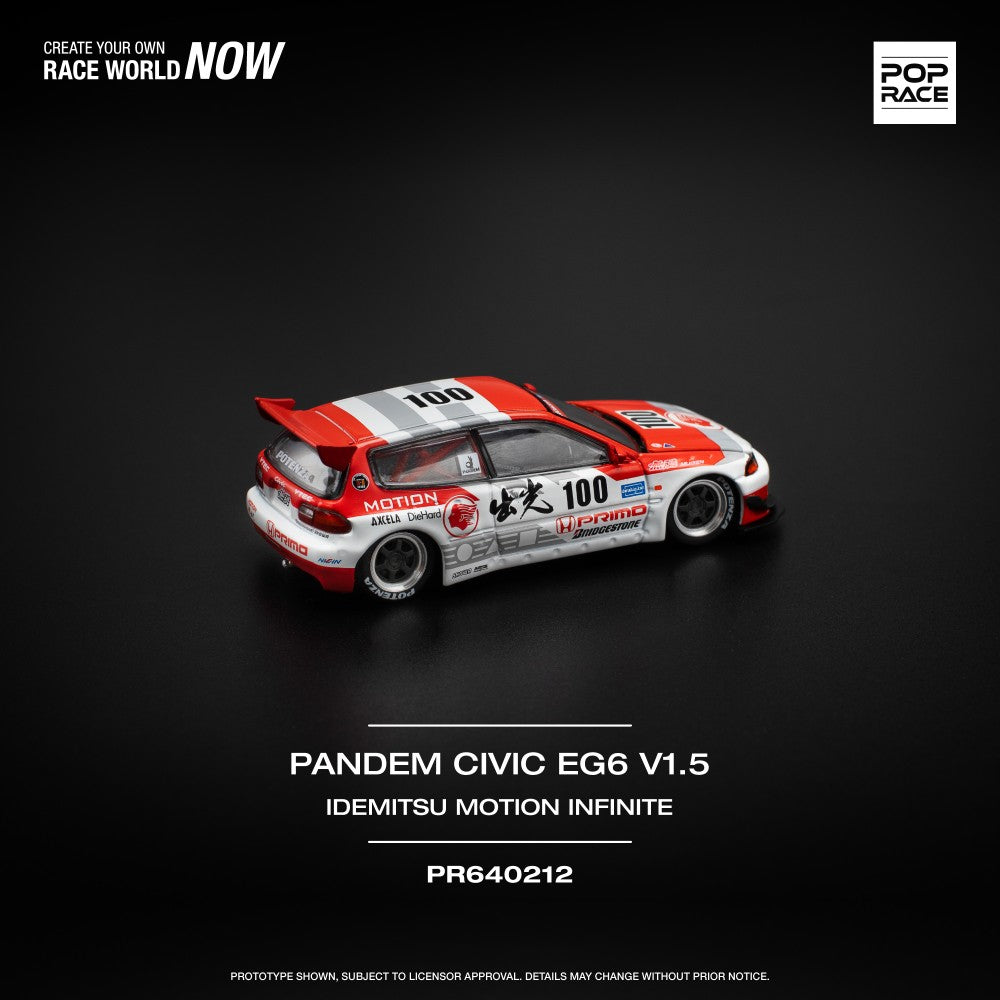 Pop Race 1:64 Honda PANDEM CIVIC EG6 v1.5 Idemitsu Motion Infinite Opening Front Detailed Engine (PR640212)