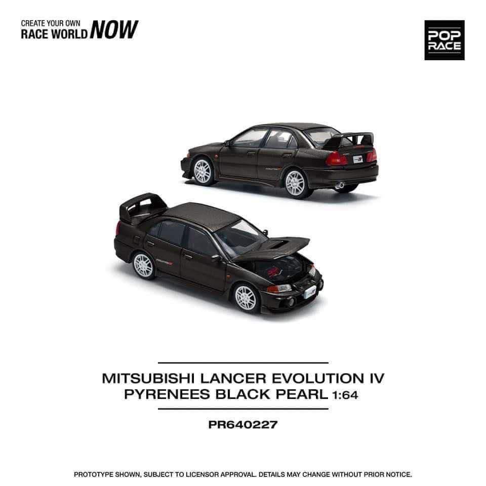 Pop Race 1:64 Mitsubishi Lancer Evolution IV Pyrenees Black Pearl Opening Front Detailed Engine (PR640227)