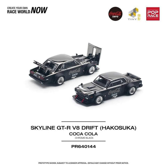 Pop Race 1:64 Nissan Skyline GT-R KPGC10 V8 Drift Hakosuka Coca Cola Chrome Black Opening Front and Rear Detailed Engine (PR640144)