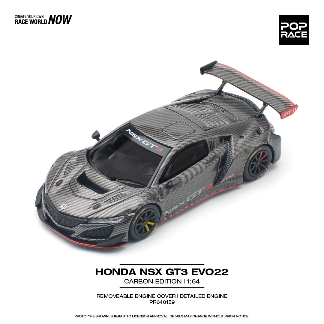 Pop Race 1:64 Honda NSX GT3 EVO 22 Carbon Edition Removable Engine Cover Detailed Engine (PR640159)