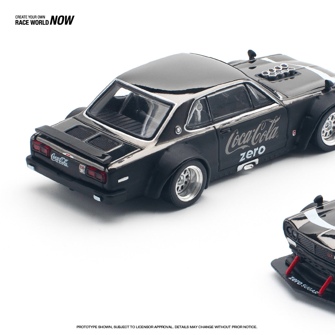 Pop Race 1:64 Nissan Skyline GT-R KPGC10 V8 Drift Hakosuka Coca Cola Chrome Black Opening Front and Rear Detailed Engine (PR640144)