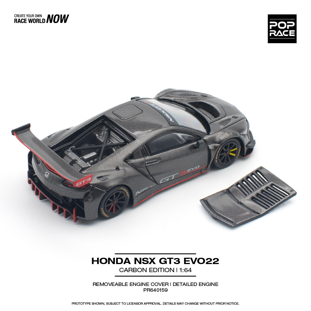 Pop Race 1:64 Honda NSX GT3 EVO 22 Carbon Edition Removable Engine Cover Detailed Engine (PR640159)