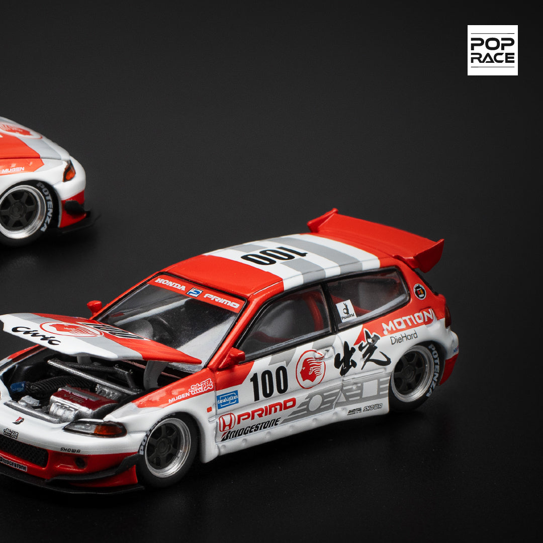 Pop Race 1:64 Honda PANDEM CIVIC EG6 v1.5 Idemitsu Motion Infinite Opening Front Detailed Engine (PR640212)