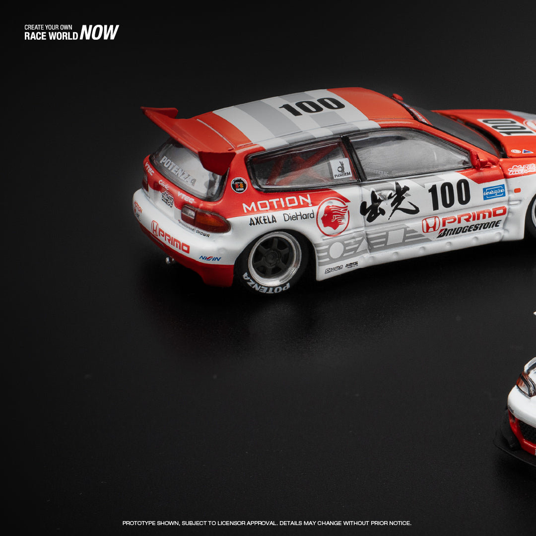 Pop Race 1:64 Honda PANDEM CIVIC EG6 v1.5 Idemitsu Motion Infinite Opening Front Detailed Engine (PR640212)