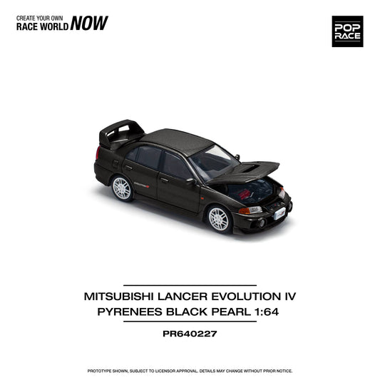 Pop Race 1:64 Mitsubishi Lancer Evolution IV Pyrenees Black Pearl Opening Front Detailed Engine (PR640227)