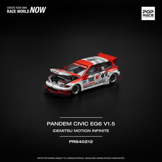 Pop Race 1:64 Honda PANDEM CIVIC EG6 v1.5 Idemitsu Motion Infinite Opening Front Detailed Engine (PR640212)
