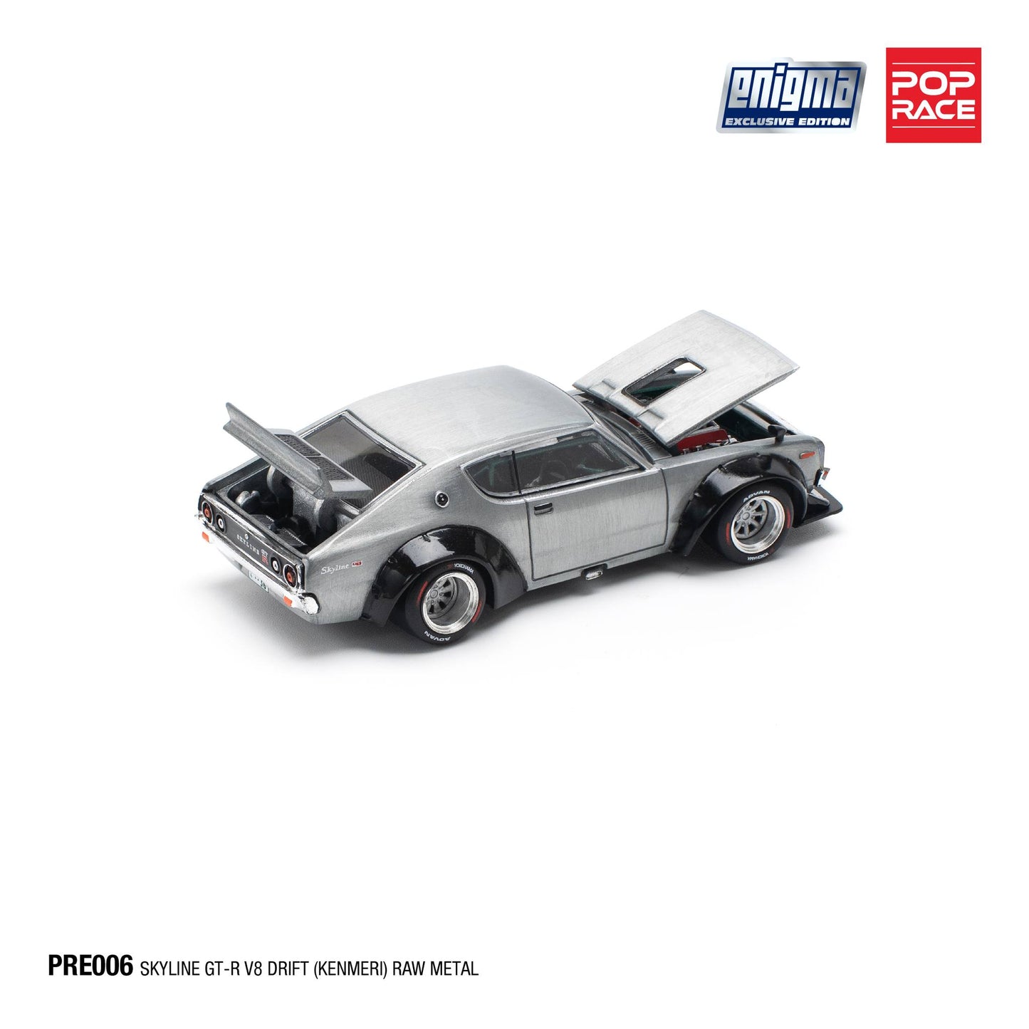 Pop Race X Enigma 1:64 Nissan Skyline GT-R KPGC110 Kenmeri V8 Drift Raw Metal in Blister Packaging (PRE006)
