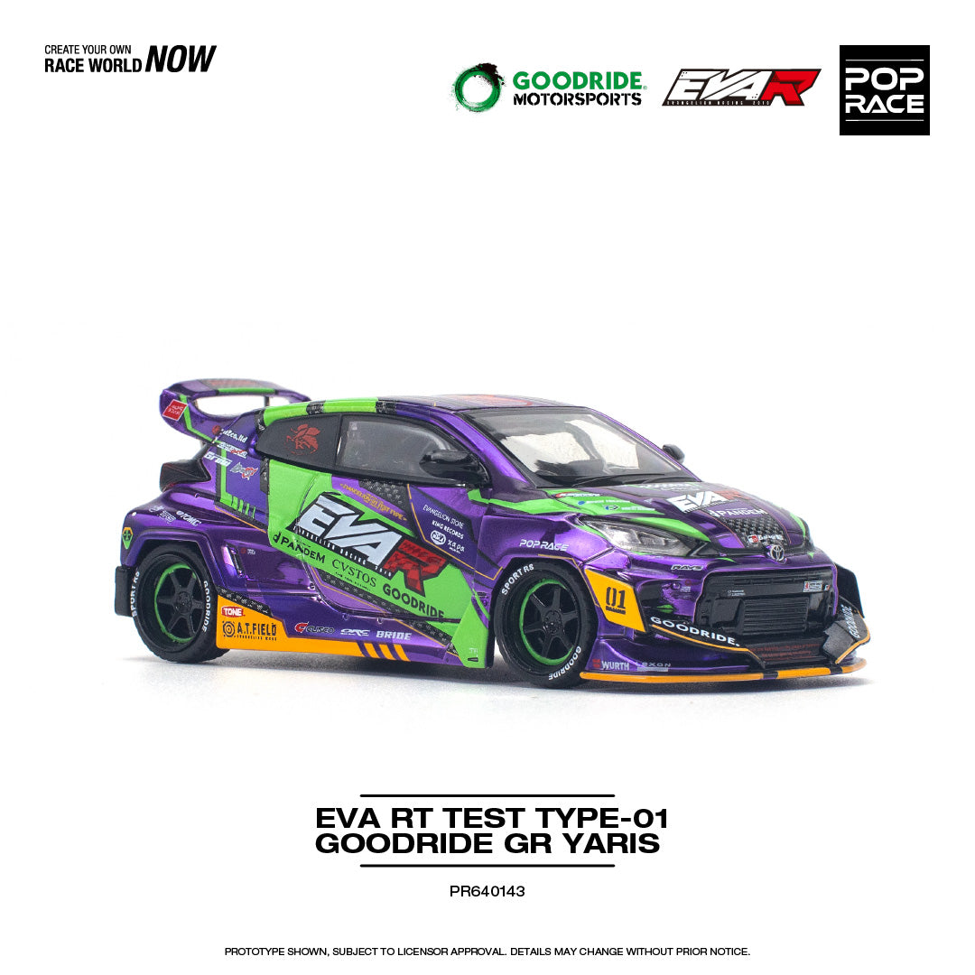 Pop Race 1:64 Toyota EVA RT Test Type-01 Goodride GR Yaris Pandem Rocket Bunny Custom Chrome Purple (PR640143)