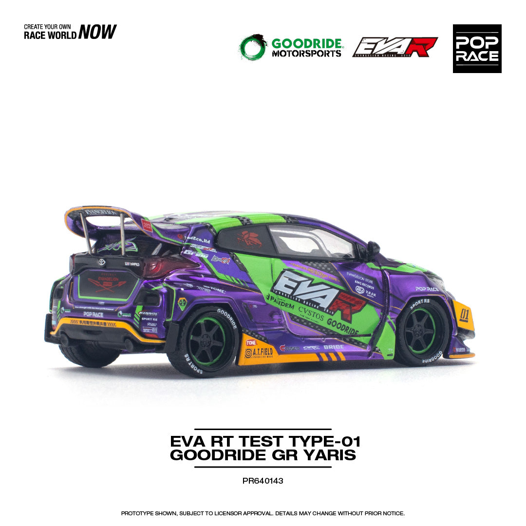 Pop Race 1:64 Toyota EVA RT Test Type-01 Goodride GR Yaris Pandem Rocket Bunny Custom Chrome Purple (PR640143)