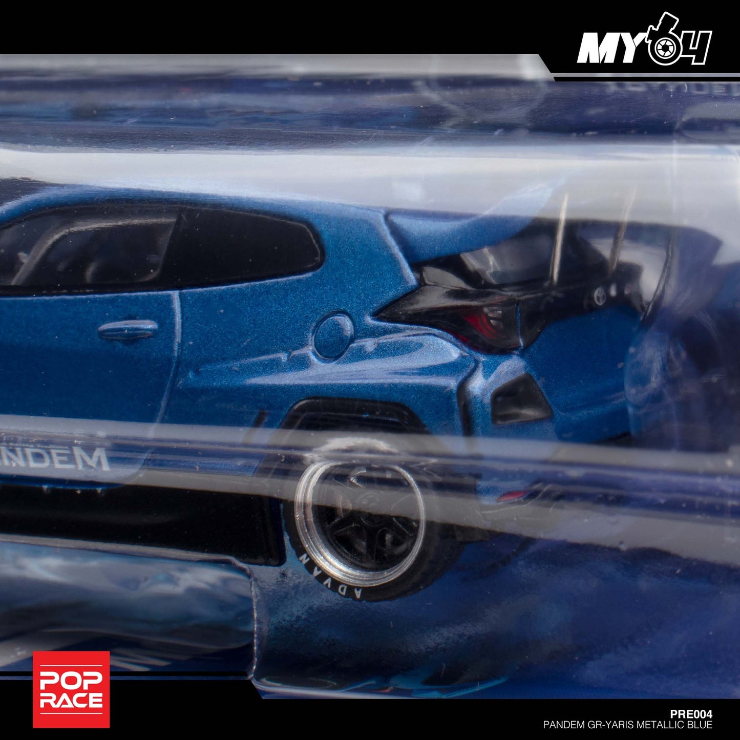 Pop Race X Enigma 1:64 Toyota GR Yaris Pandem Rocket Bunny Metallic Blue in Blister Packaging (PRE004)