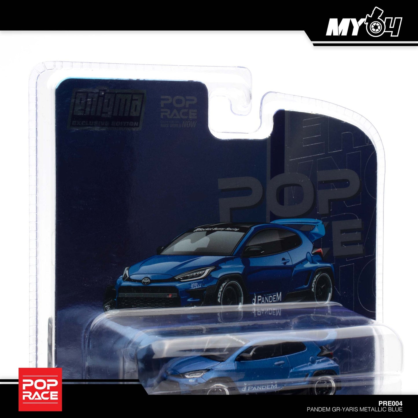 Pop Race X Enigma 1:64 Toyota GR Yaris Pandem Rocket Bunny Metallic Blue in Blister Packaging (PRE004)