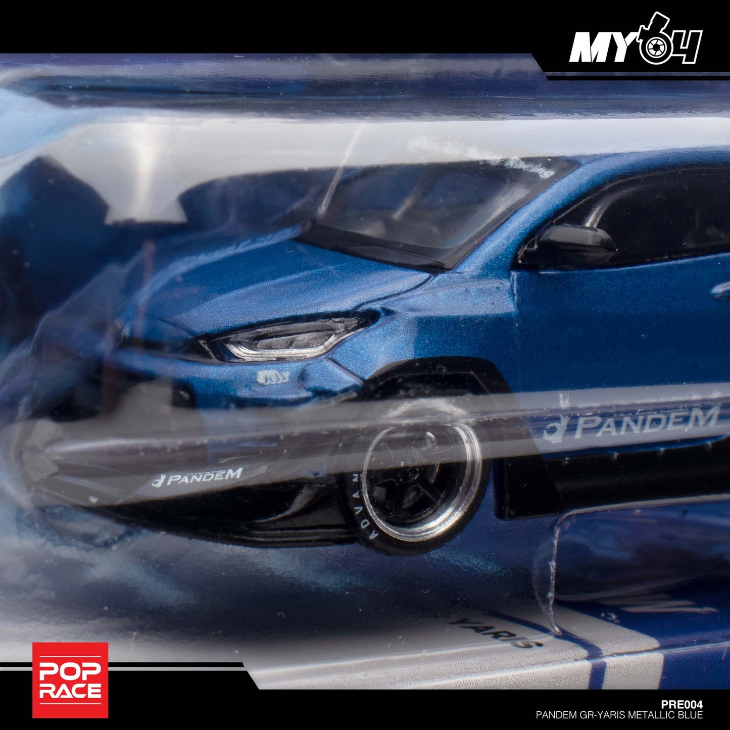 Pop Race X Enigma 1:64 Toyota GR Yaris Pandem Rocket Bunny Metallic Blue in Blister Packaging (PRE004)
