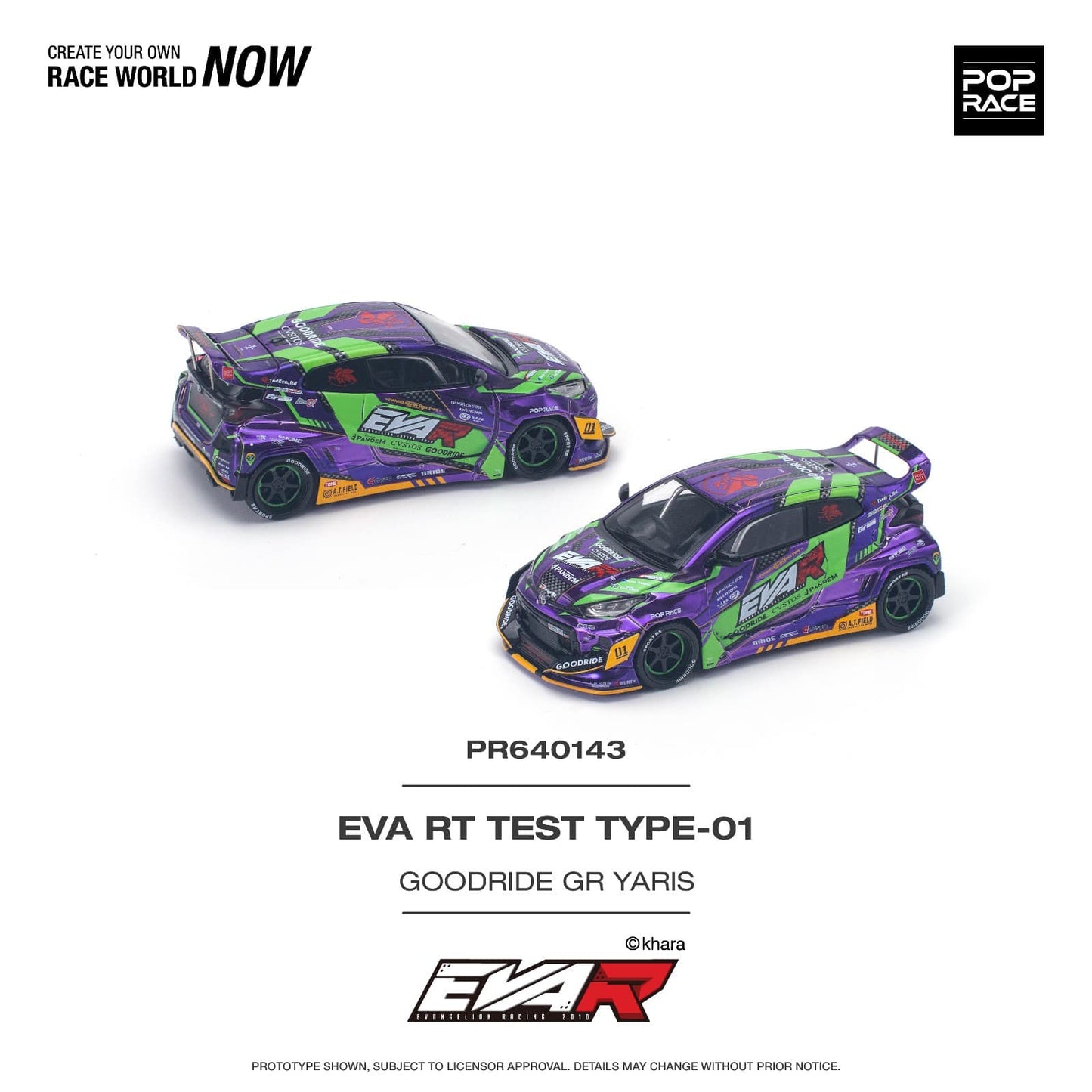 Pop Race 1:64 Toyota EVA RT Test Type-01 Goodride GR Yaris Pandem Rocket Bunny Custom Chrome Purple (PR640143)