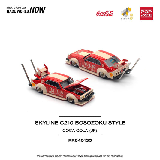Pop Race 1:64 Nissan Skyline C210 KAIDO Racer Bosozoku Style - Coca Cola JP Opening Front and Rear Detailed Engine (PR640135)