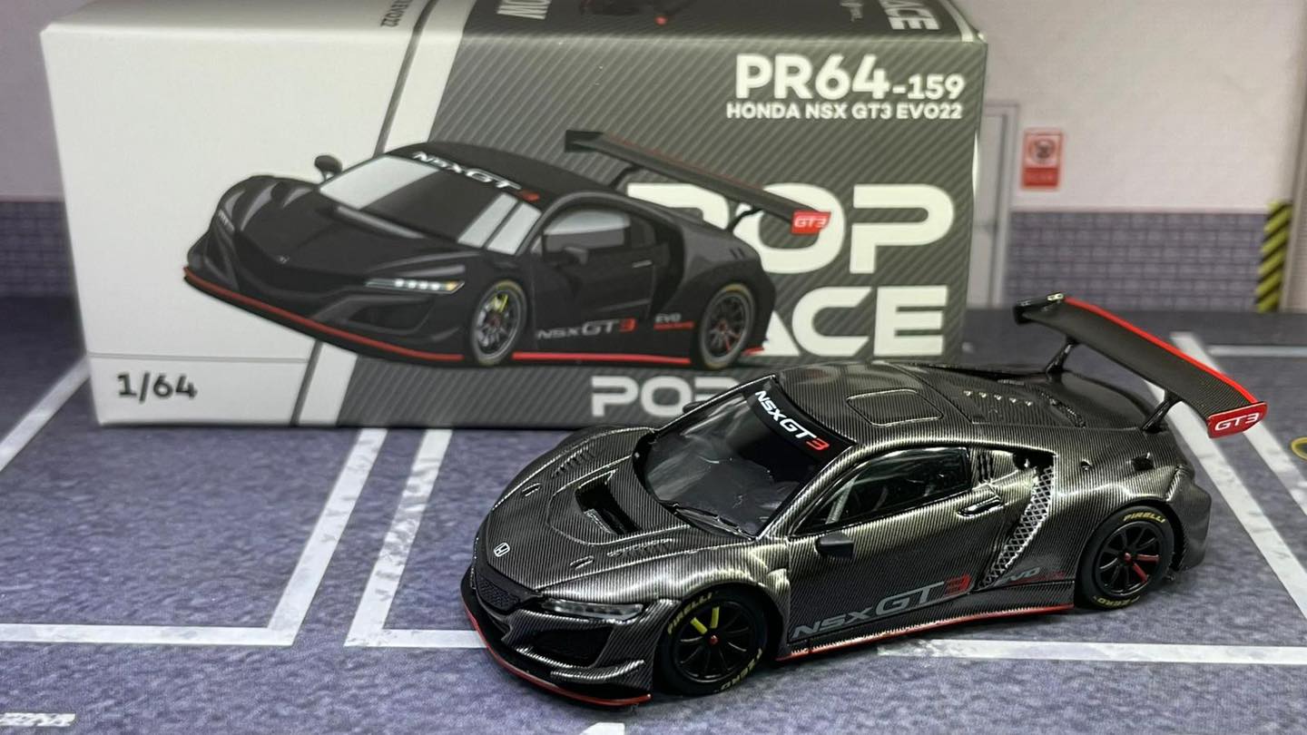 Pop Race 1:64 Honda NSX GT3 EVO 22 Carbon Edition Removable Engine Cover Detailed Engine (PR640159)