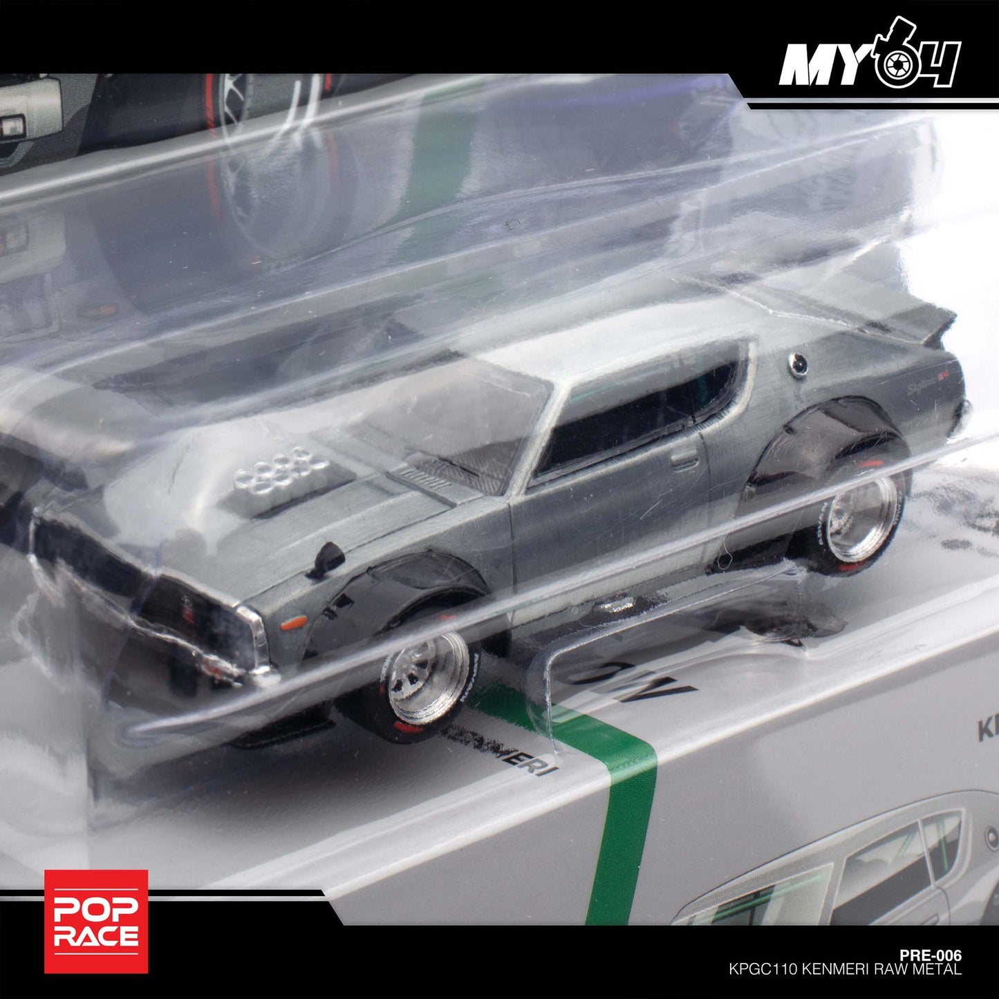 Pop Race X Enigma 1:64 Nissan Skyline GT-R KPGC110 Kenmeri V8 Drift Raw Metal in Blister Packaging (PRE006)