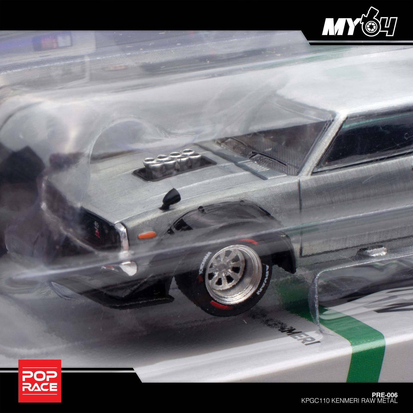 Pop Race X Enigma 1:64 Nissan Skyline GT-R KPGC110 Kenmeri V8 Drift Raw Metal in Blister Packaging (PRE006)