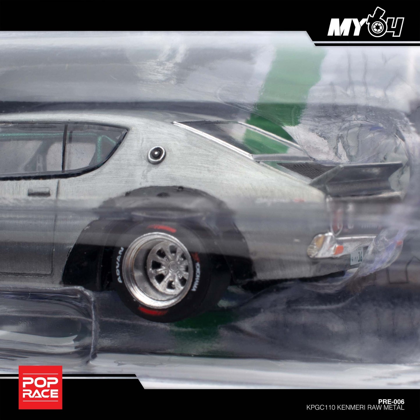 Pop Race X Enigma 1:64 Nissan Skyline GT-R KPGC110 Kenmeri V8 Drift Raw Metal in Blister Packaging (PRE006)