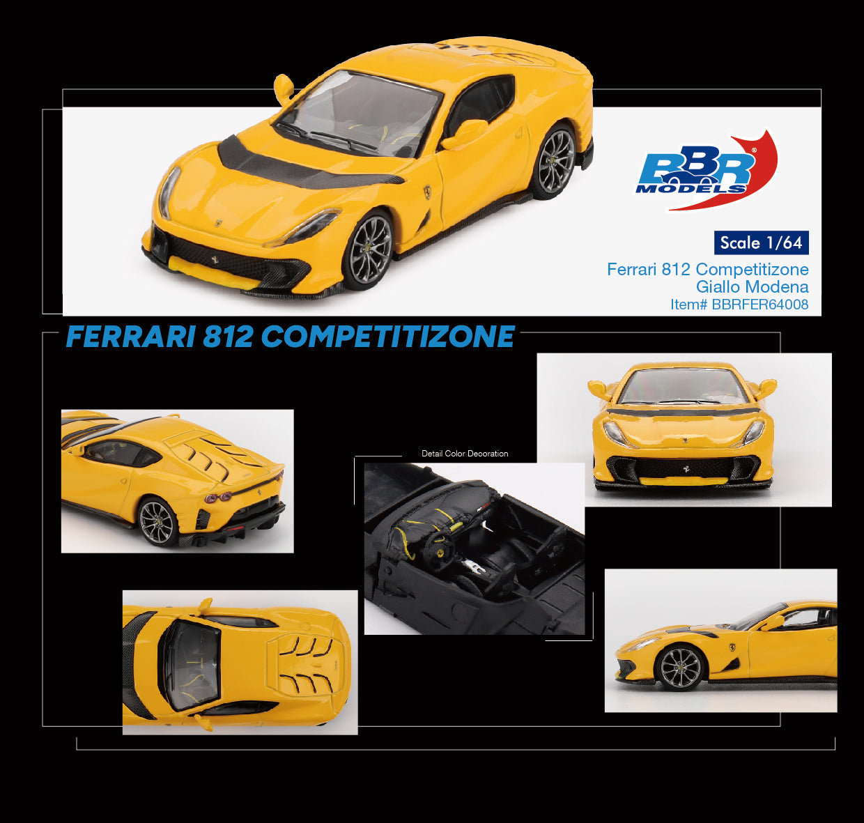 BBR 1:64 Ferrari 812 Competizone Giallo Modena (BBRFER64008)