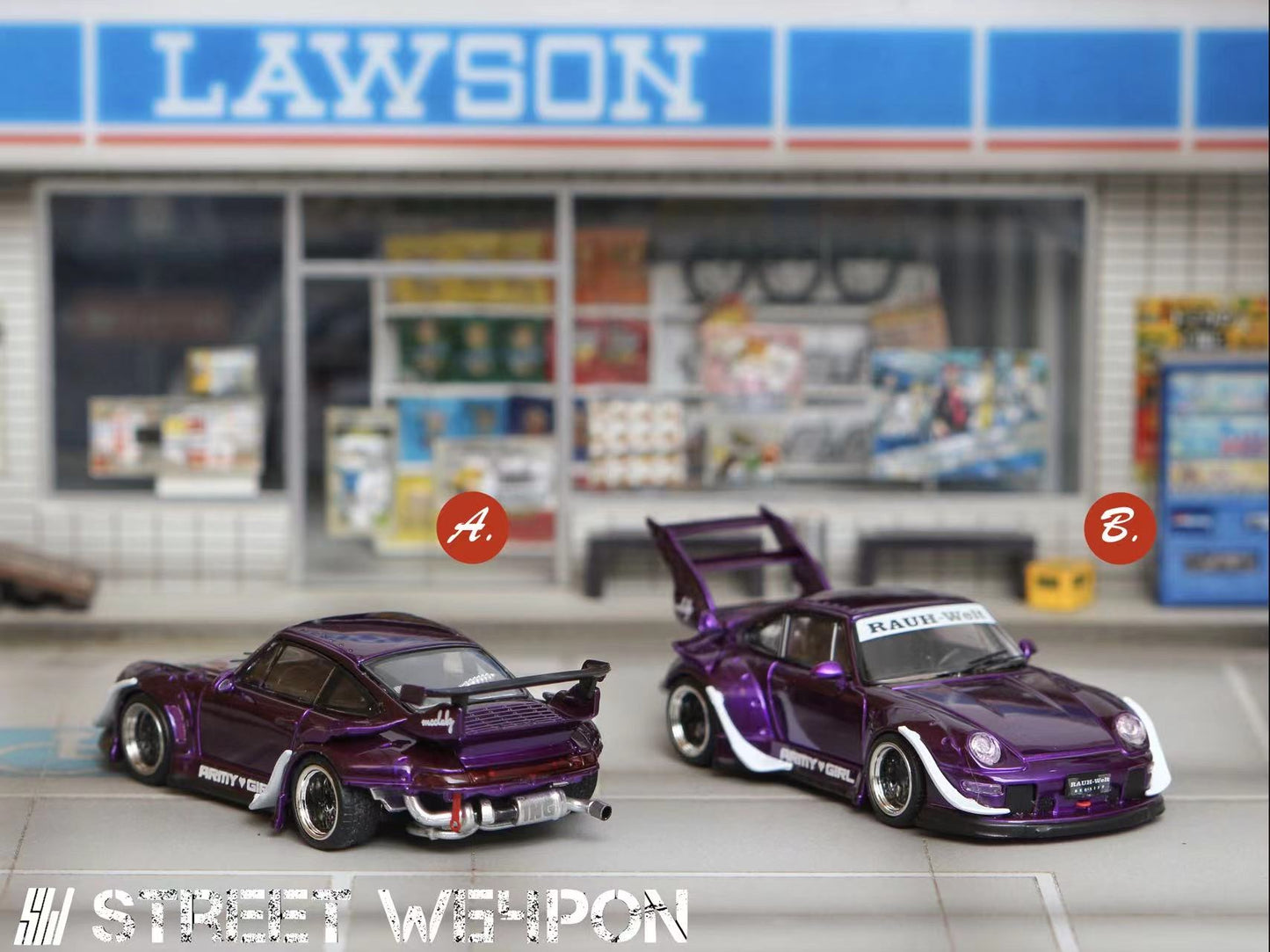 Street Weapon 1/64 Porsche RWB 993 Flash Purple High Tail Spoiler Edition (Option B)