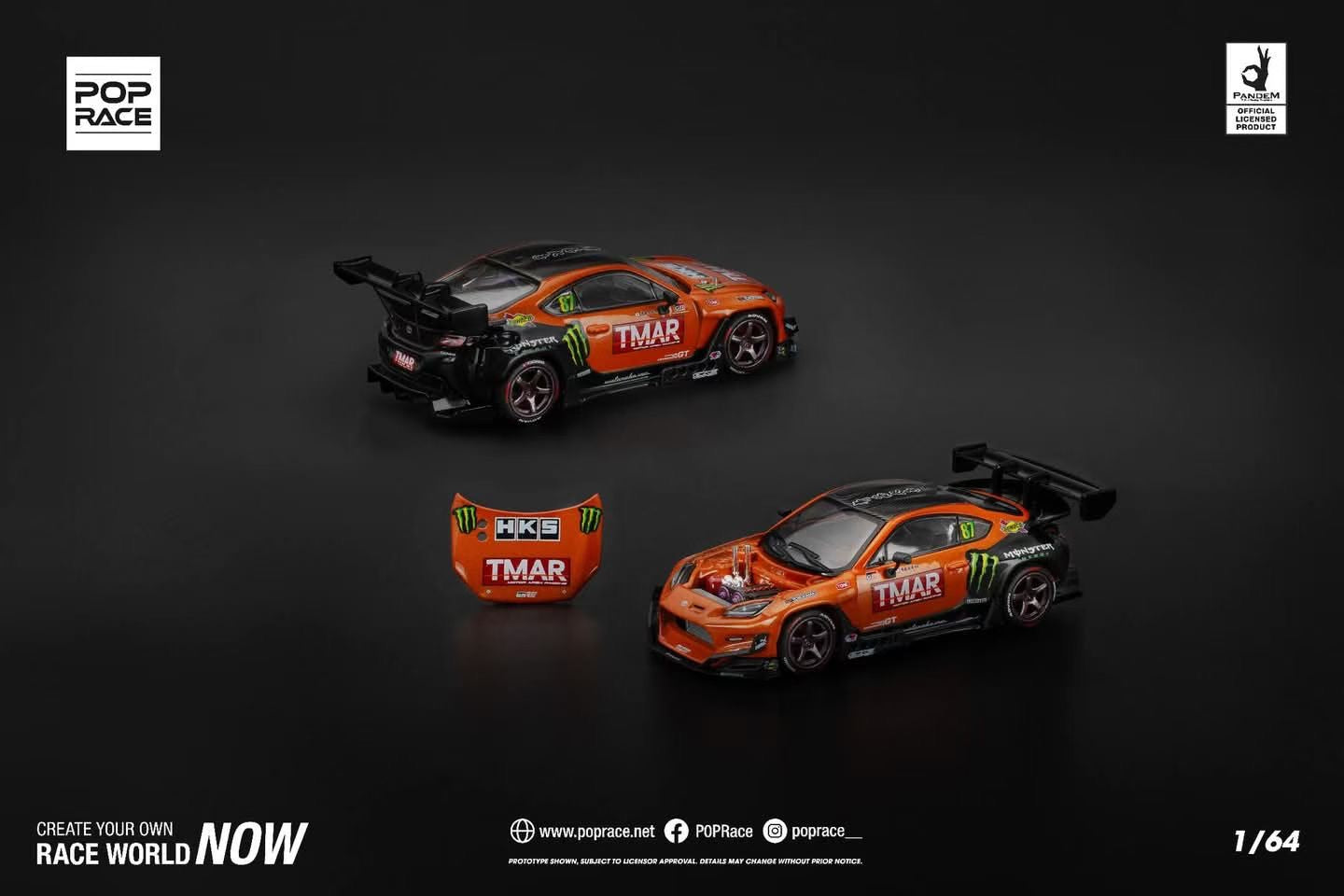 Pop Race 1:64 Toyota Pandem GR86 ZN8 Diago Saito FDJ 2022 Rocket Bunny Openable Front Hood Detailed Engine (PR640265)