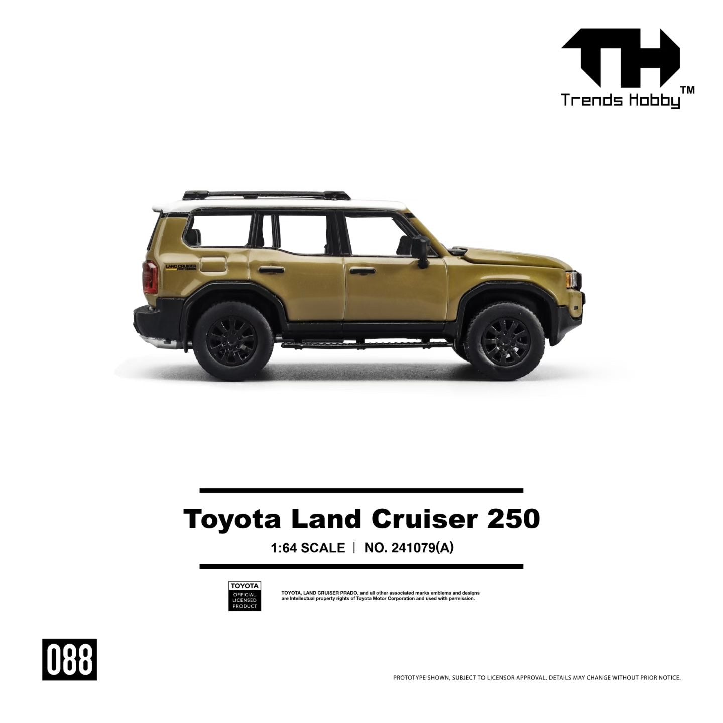 Trends Hobby 1:64 Toyota Land Cruiser 250 Sands Yellow Openable Hood Detailed Engine Toyota Official Licensed